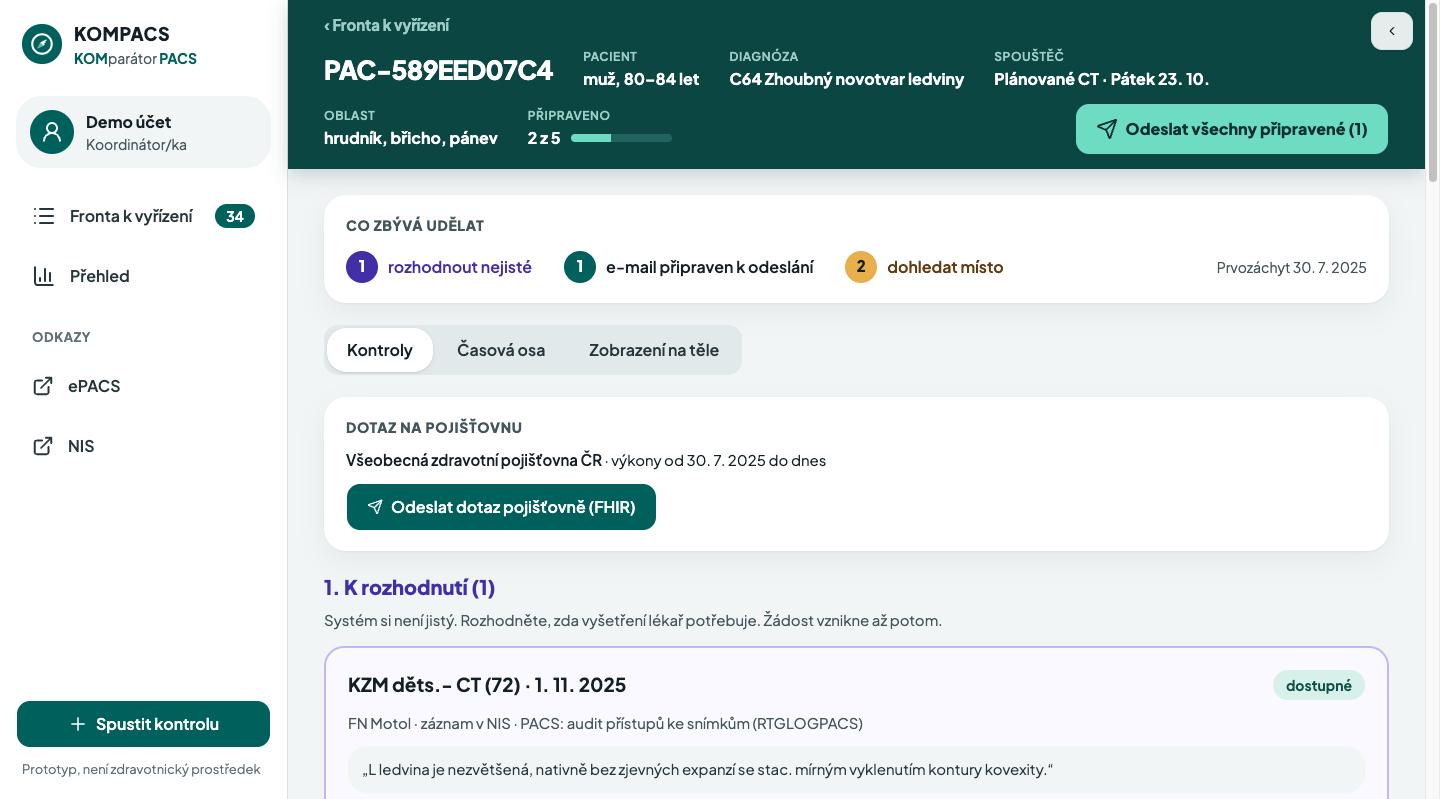 KOMPACS: detail případu s úkoly koordinátora